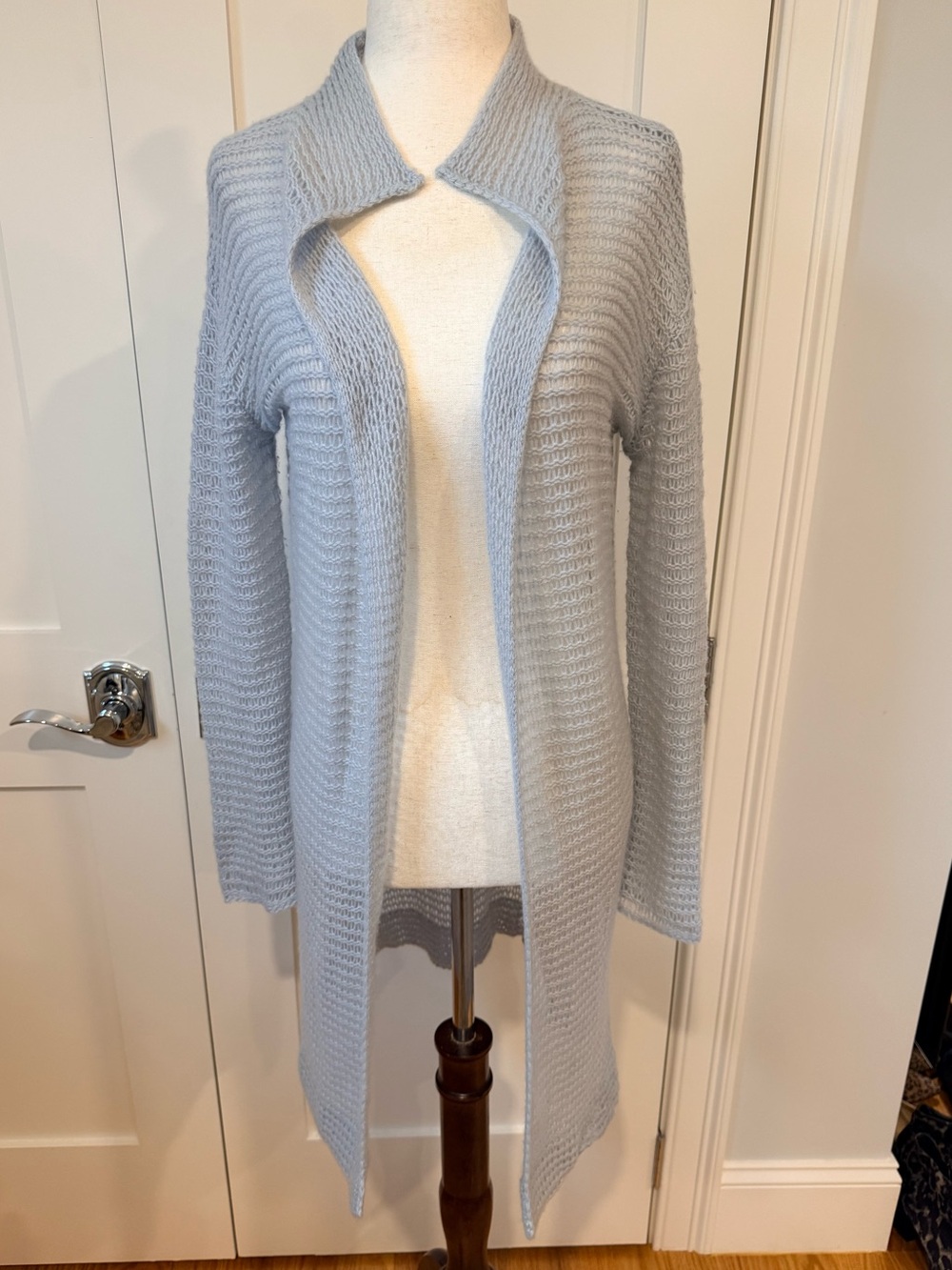James Perse Cashmere Light Blue Open-Front Open Knit Cardigan